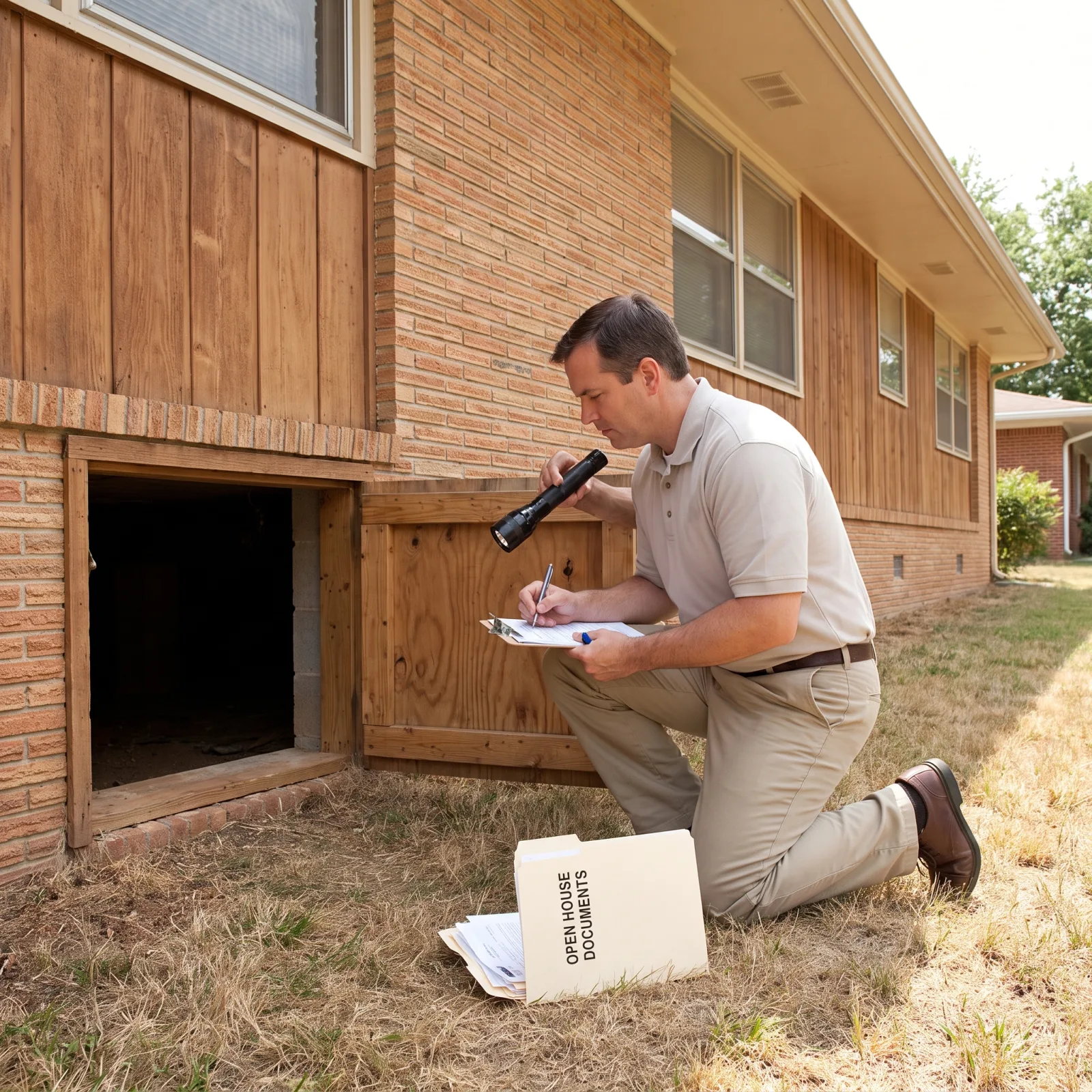 Inspector documenting a foundation crack and floor level reading during a San Diego foundation inspection